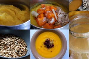Zupa krem z dyni z kardamonem, imbirem, pieprzem cayenne, żurawiną i prażonym słonecznikiem
